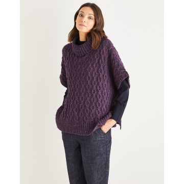 Sirdar Haworth Tweed Womens Cabled Roll Neck Poncho 10148 81-137cm 32-54 - Downloadable