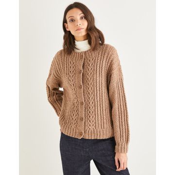 Sirdar Haworth Tweed Womens Round Neck Cable Cardigan 10150 81-137cm 32-54 - Downloadable
