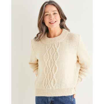 Sirdar Saltaire Womens Centre Cable Crew Neck Sweater 10174 81-137cm 32-54 - Downloadable