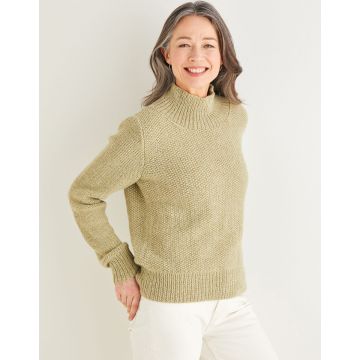 Sirdar Saltaire Womens Funnel Neck Moss Stitch Sweater 10176 81-137cm 32-54 - Downloadable