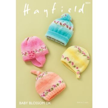 Hayfield Baby Blossom DK Hats Knitting Pattern 4839 Birth to 2 Years