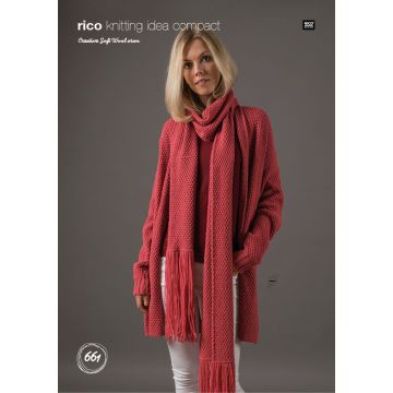 Rico Creative Soft Wool Aran Cardigan and Scarf Pattern KIC 661 