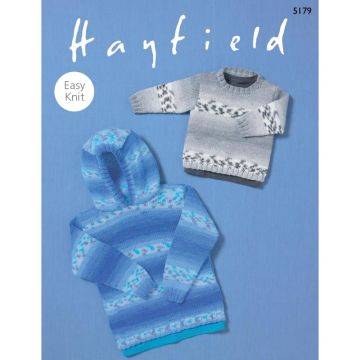 Hayfield Baby Blossom DK Round Neck Hooded Sweaters Knitting Pattern 5179 Birth to 7 Years