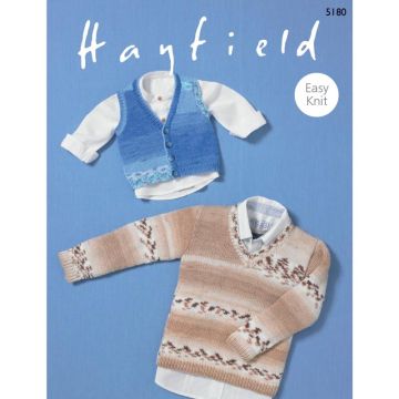 Hayfield Baby Blossom DK V Neck Vest and Sweater Knitting Pattern 5180 Birth to 7 Years