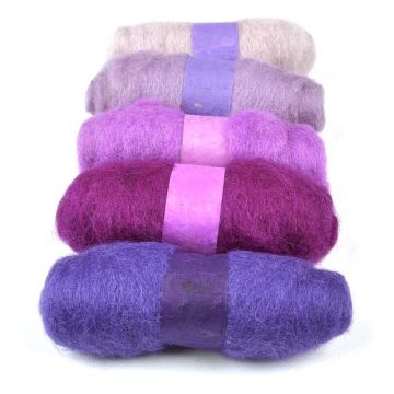 Felting Fibre Wool Asstd 20g 5 Rolls Purples 100g