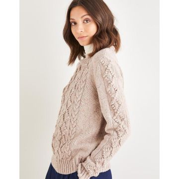 Sirdar Haworth Tweed Womens Crew Neck Cable Sweater 10146 