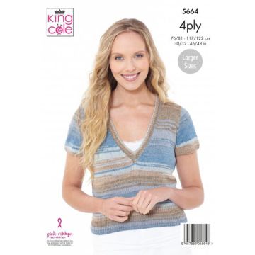 King Cole Summer 4 Ply Round and V Neck Tops Pattern 5664 