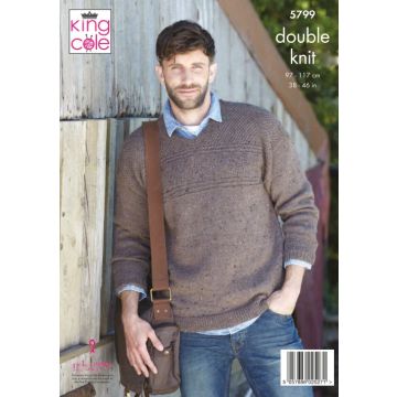 King Cole Homespun DK Mens Round and V Neck  Sweater Pattern 5799 97-117cm