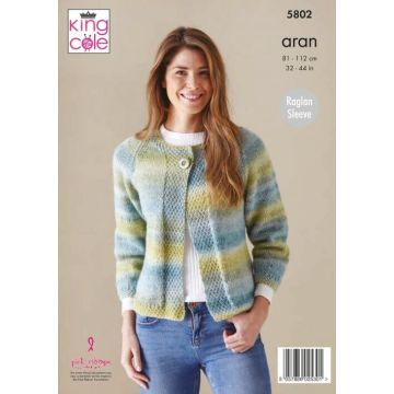 King Cole Acorn Aran Cargigan Sweater and Cowl Pattern 5802 81-112cm