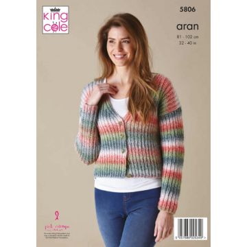 King Cole Acorn Aran Sweater and Cardigan Pattern 5806 81-102cm