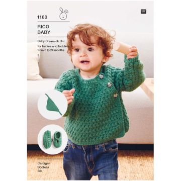 Rico Baby Dream Uni DK  Crochet Bib Jacket and Booties Pattern 1160 43-56cm