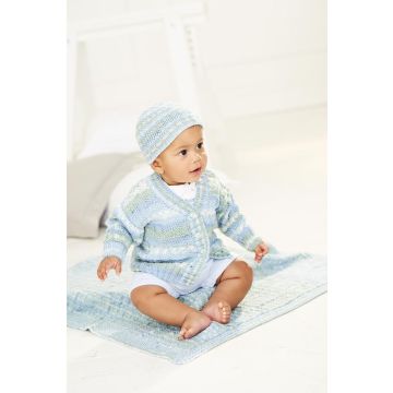 Stylecraft Bambino Prints DK Childs Cardigan Hat Blanket Pattern 9845 41-46cm