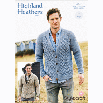 Stylecraft Highland Heathers Aran Mens Cardigans x 2 Pattern Download 9876 