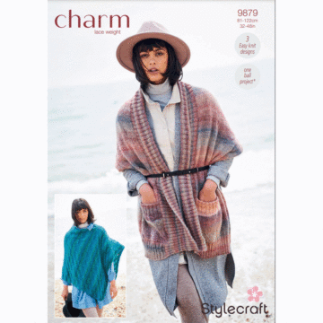 Stylecraft Charm Ladies Poncho Shawls 3 designs Pattern Download 9879 