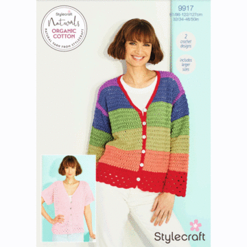 Stylecraft Naturals Organic Cotton DK crochet cardigan Pattern Download 9917 
