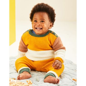 Sirdar Baby Colour Block Jumper & Trouser Set in Snuggly DK Knitting Pattern Download 5491