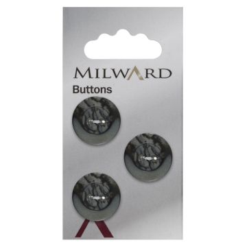 Milward Carded Buttons Round Bone Effect 2 Hole Charcoal Grey 18mm Pack of 3