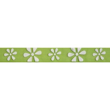 Reel of Daisy Ribbon Code C White on Lime Green 15mm x 3.5m
