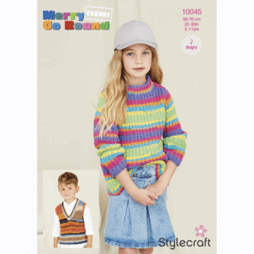 Stylecraft Merry Go Round Chunky Kids Sweater 10045 Knitting Pattern PDF  