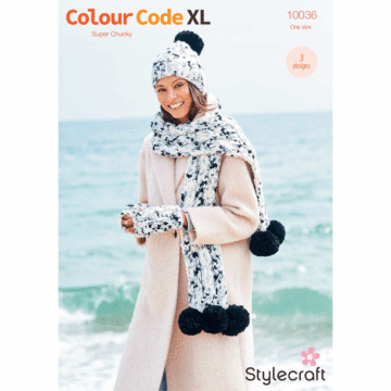 Stylecraft Colour Code XL Hat, Scarf & Mitts 10036 Knitting Pattern PDF  