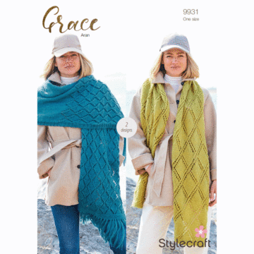 Stylecraft Grace Aran Ladies Shawls 9931 Knitting Pattern Download  
