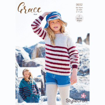Stylecraft Grace Aran Girls Sweaters & Hoodie 9932 Knitting Pattern Download  