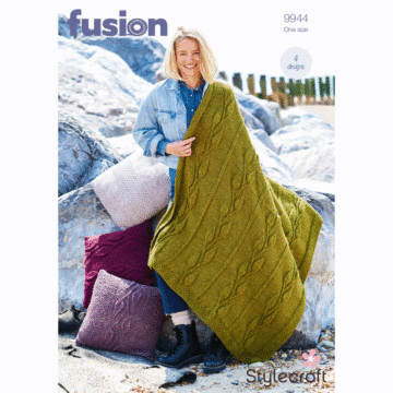 Stylecraft Fusion Chunky Blanket and Cushions 9944 Knitting Pattern Download  