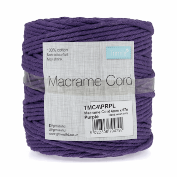 Reel of Macrame Cotton Cord Purple 87m x 4mm