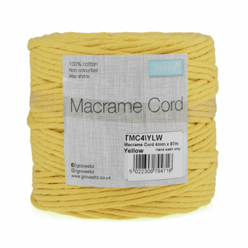 Reel of Macrame Cotton Cord Yellow 87m x 4mm