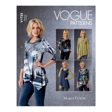 Vogue Sewing Pattern 1733 (Y) - Misses Shaped Hemline Tops XS-M V1733Y XS-M