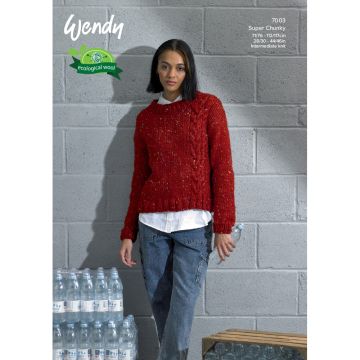Wendy Knits Recycled Super Chunky Ladies Sweater Pattern 7003 
