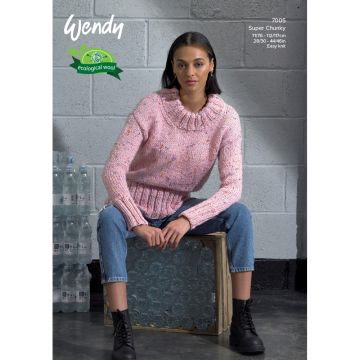 Wendy Knits Recycled Super Chunky Ladies Sweater Pattern 7005 