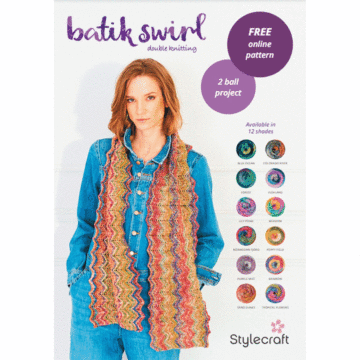 Stylecraft Zigzag Scarf Knitting Pattern Kit in Batik Swirl DK